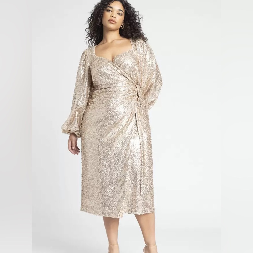 Eloquii Gold Sequin Wrap Midi Dress - NEW - Size 16
